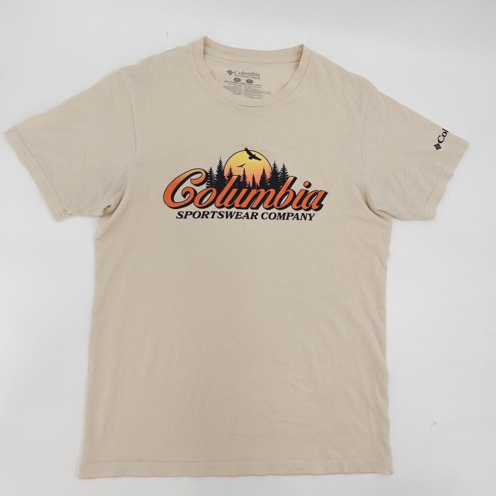 Columbia T-Shirt Mens Small Beige Graphic Sportswear Company Outdoor Hiking Tee
